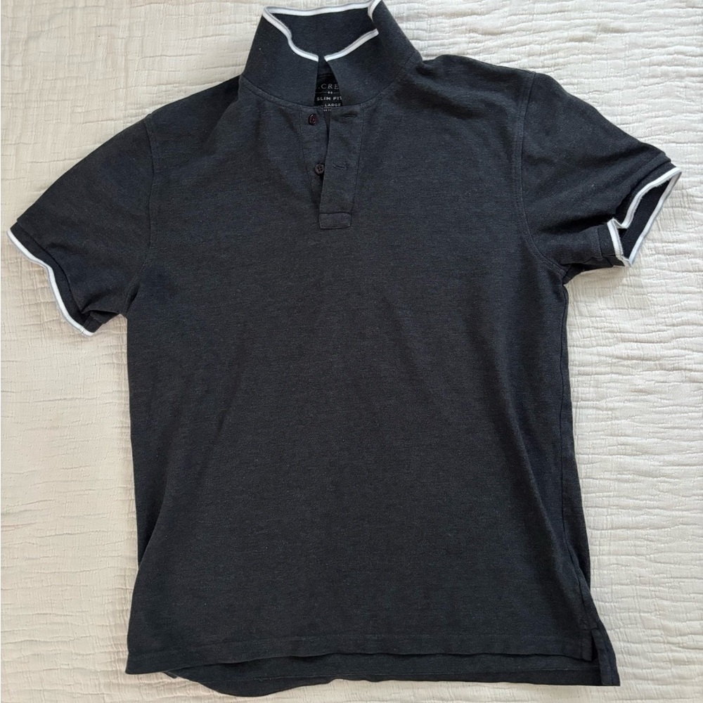 J. Crew Charcoal Polo with White Trim Slim Fit